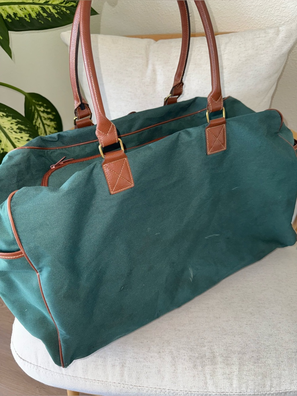Vintage 90s Polo Ralph Lauren Green Duffle Weekender Travel X-Large Bag-Unisex - Picture 6 of 16